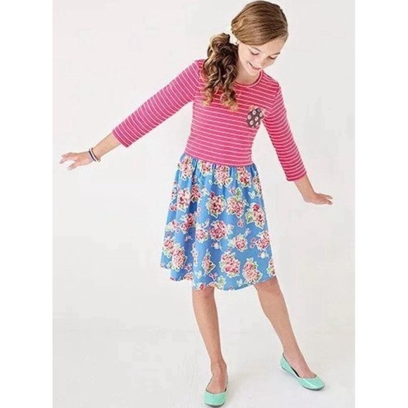 Matilda Jane Other - Matilda Jane Abigail Dress Pink Blue Floral Striped Tween Size 10 Southern Prep